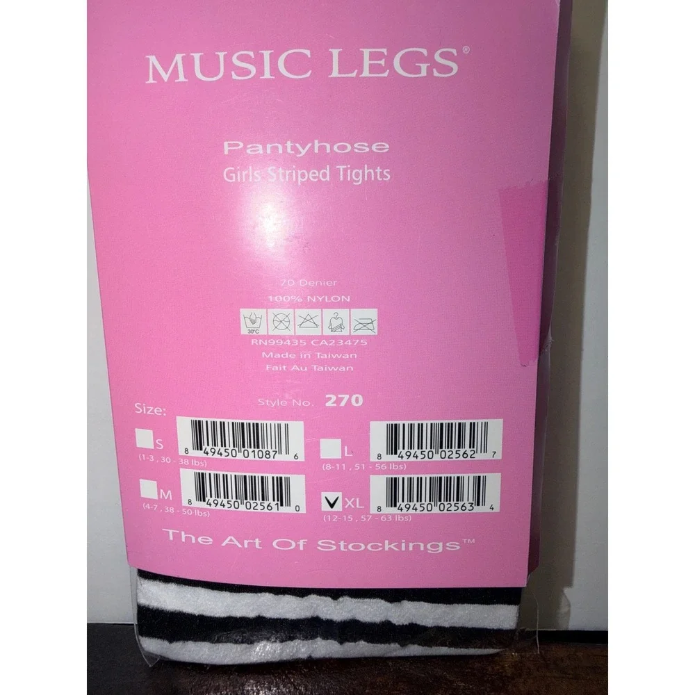 Music Legs Girls Striped Tights Black White Style 270 Sz‎ XL Denier NEW